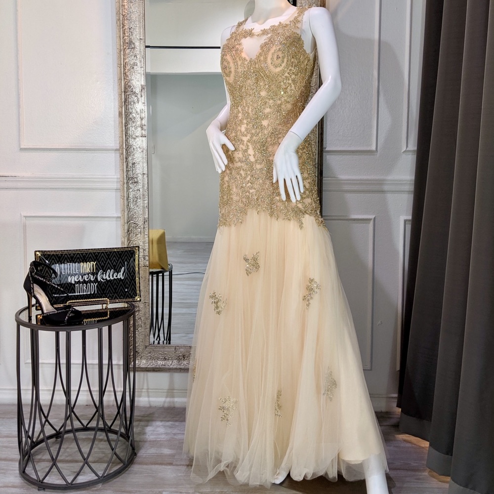 Gold Formal Evening Prom Dress Gown